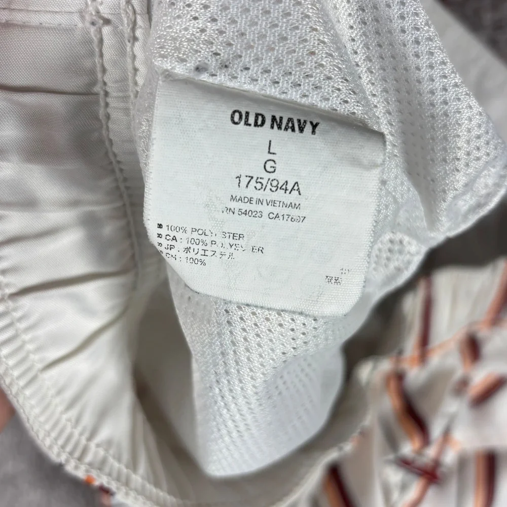 Old Navy Mens Plaid Swim Trunks Board Shorts White Orange Burgundy Size L‎
